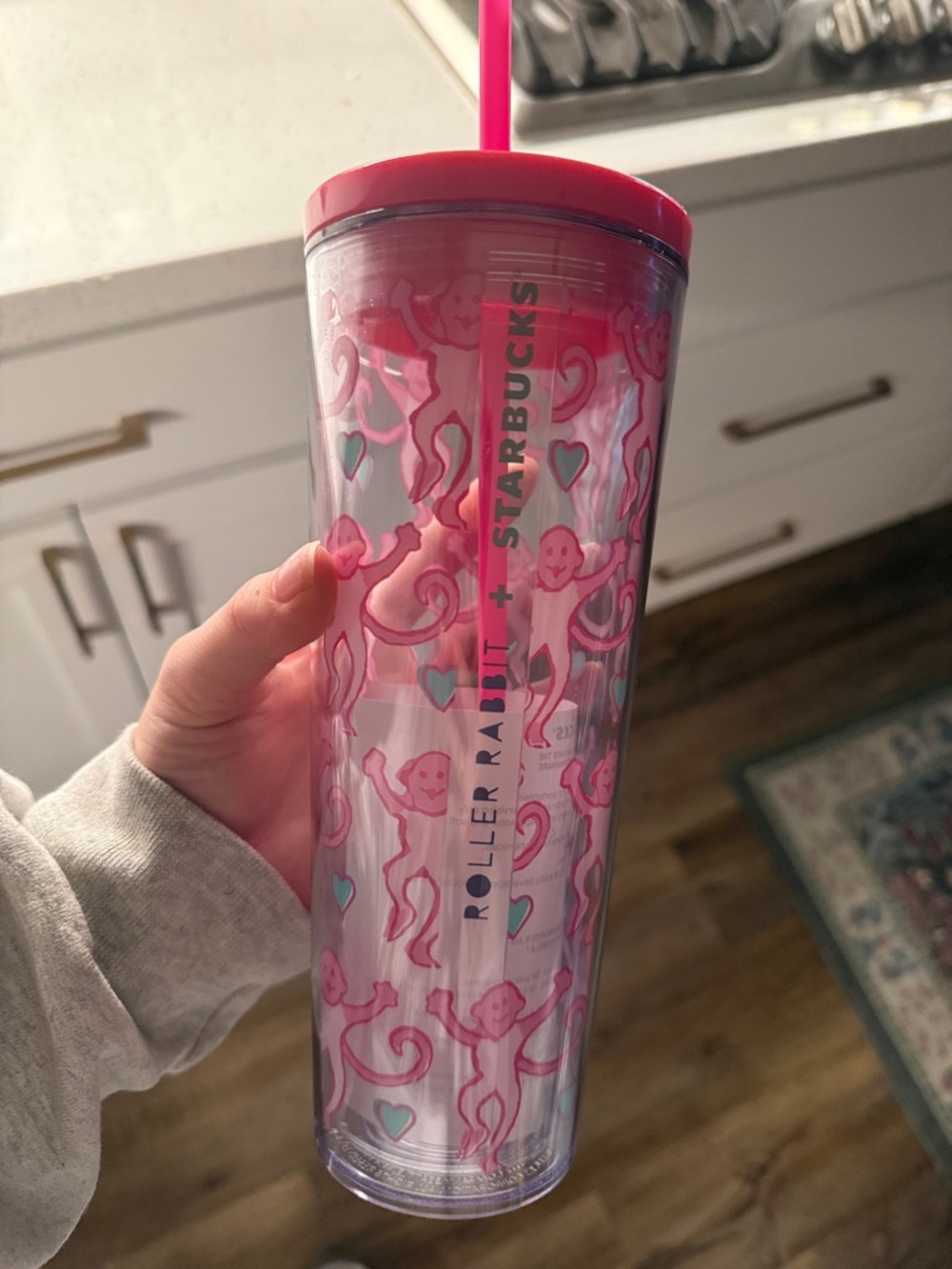 Starbucks Pink Roller Rabbit Tall Tumbler with Blue Hearts